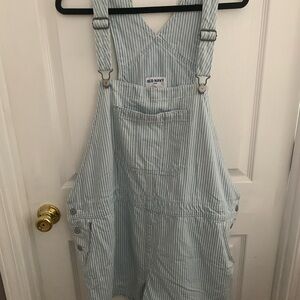 Old Navy Women's Striped Jean Overalls - Light Blue